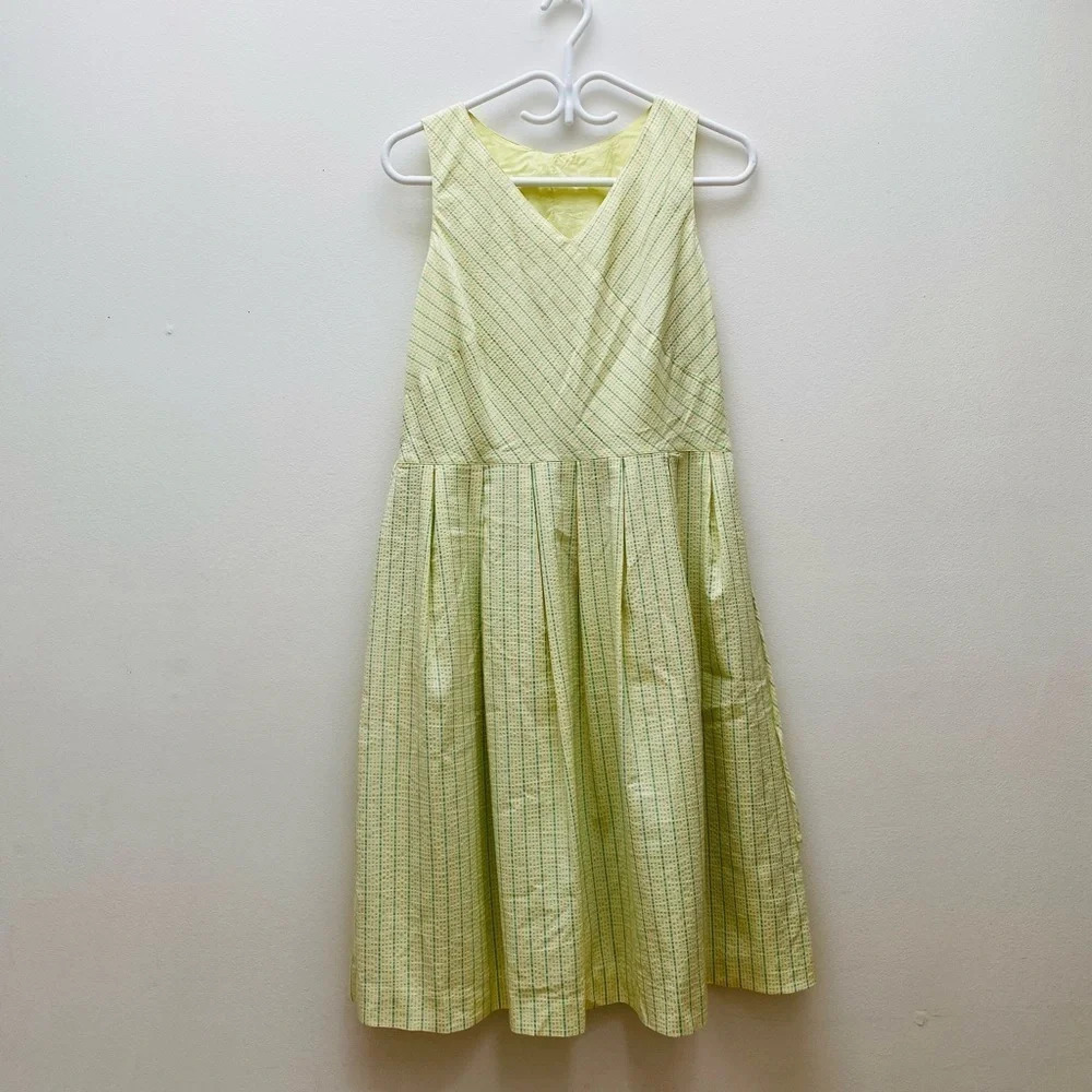 Vintage - Lime Green Y2K Striped V-Neck Dress
